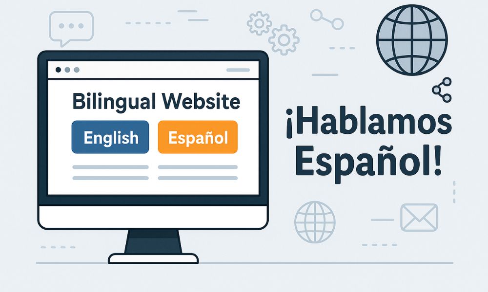 Hablamos Español graphic, Spanish web design, bilingual website services, multilingual business website, Spanish SEO optimization, web design for Spanish-speaking clients, local business marketing